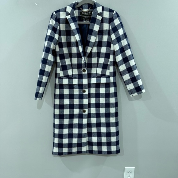 J Crew Coat Alfie Topcoat Boiled Wool in Buffalo Check Plaid Navy White - Picture 6 of 11